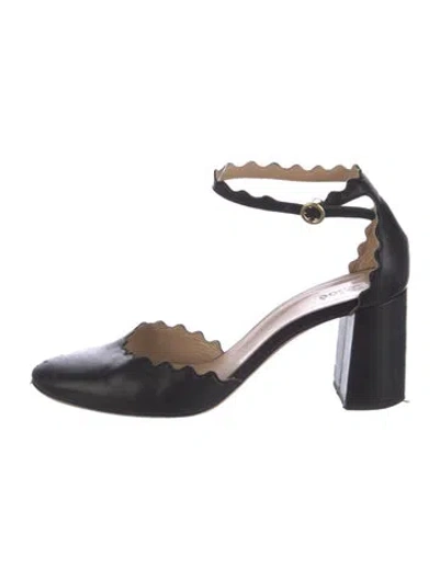 Pre-owned Chloé Leather Scalloped Accent D'orsay Pumps In Black