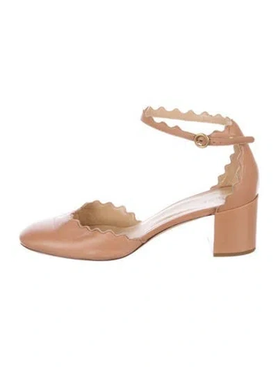 Pre-owned Chloé Leather Scalloped Accent D'orsay Pumps In Brown