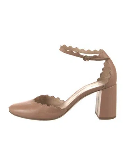 Pre-owned Chloé Leather Scalloped Accent D'orsay Pumps In Brown