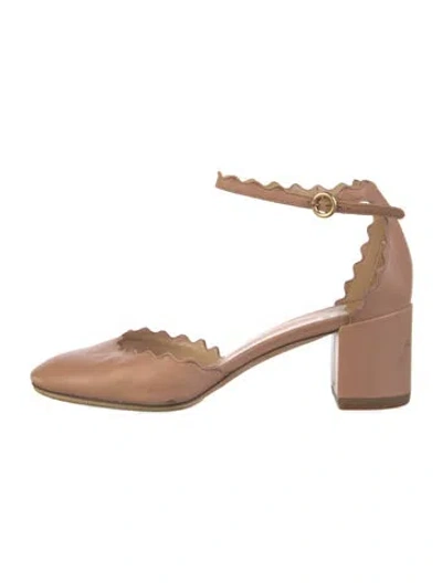 Pre-owned Chloé Leather Scalloped Accent D'orsay Pumps In Neutral
