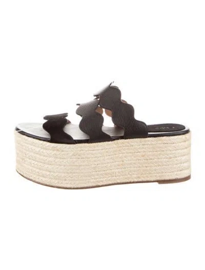 Pre-owned Chloé Leather Scalloped Accent Espadrilles In Black