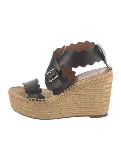 Pre-owned Chloé Leather Scalloped Accent Espadrilles In Black