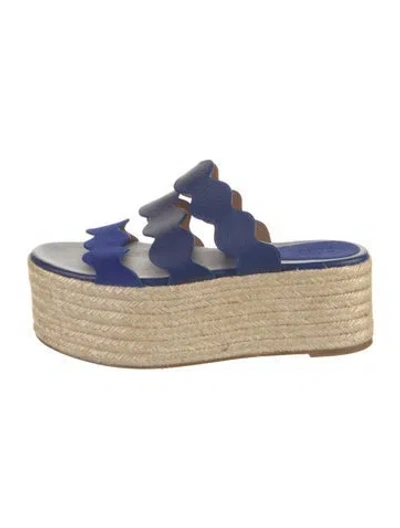 Pre-owned Chloé Leather Scalloped Accent Espadrilles In Blue