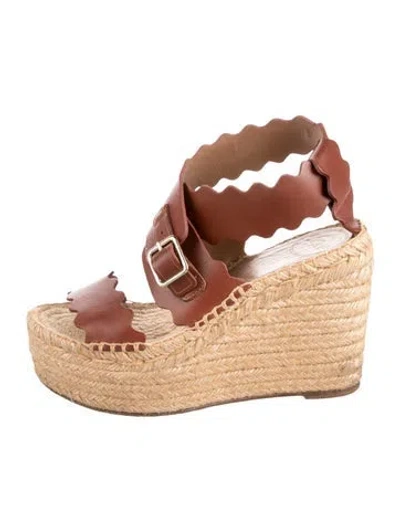 Pre-owned Chloé Leather Scalloped Accent Espadrilles In Brown