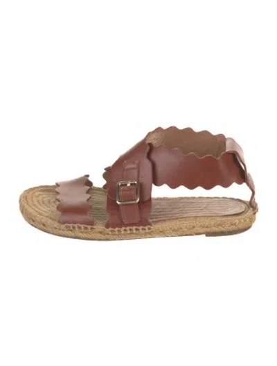 Pre-owned Chloé Leather Scalloped Accent Espadrilles In Brown