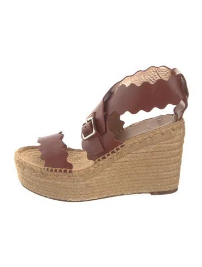 Pre-owned Chloé Leather Scalloped Accent Espadrilles In Brown
