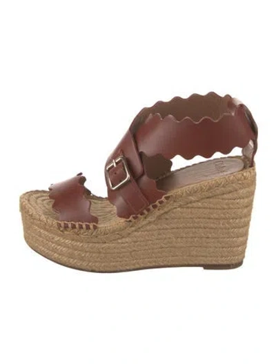 Pre-owned Chloé Leather Scalloped Accent Espadrilles In Brown