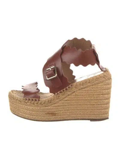 Pre-owned Chloé Leather Scalloped Accent Espadrilles In Brown