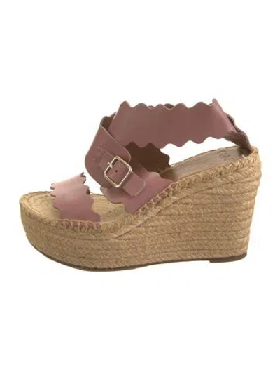 Pre-owned Chloé Leather Scalloped Accent Espadrilles In Brown