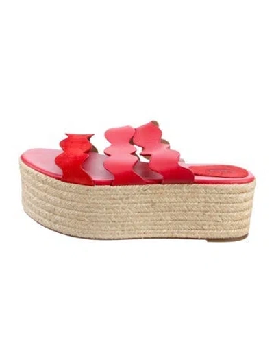 Pre-owned Chloé Leather Scalloped Accent Espadrilles In Red