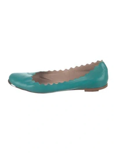 Pre-owned Chloé Leather Scalloped Accent Flats In Blue
