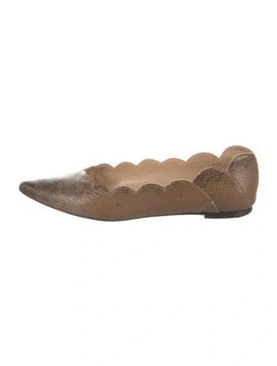 Pre-owned Chloé Leather Scalloped Accent Flats In Neutral