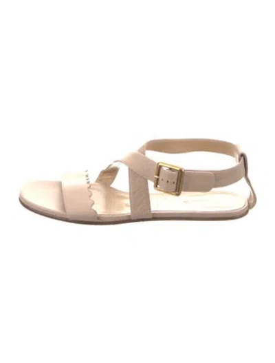 Pre-owned Chloé Leather Scalloped Accent Gladiator Sandals In Neutral