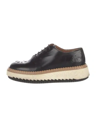 Pre-owned Chloé Leather Scalloped Accent Oxfords In Black