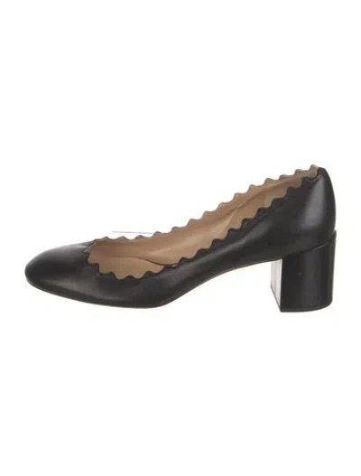 Pre-owned Chloé Leather Scalloped Accent Pumps In Black