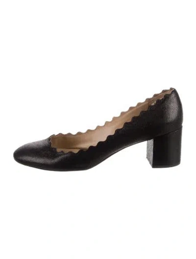 Pre-owned Chloé Leather Scalloped Accent Pumps In Black
