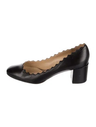 Pre-owned Chloé Leather Scalloped Accent Pumps In Black