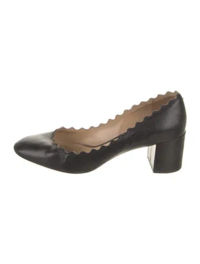 Pre-owned Chloé Leather Scalloped Accent Pumps In Black