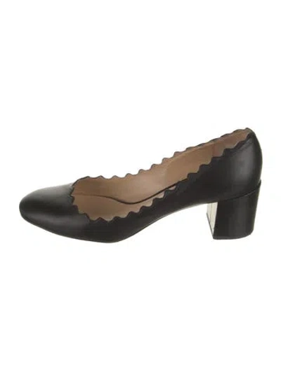 Pre-owned Chloé Leather Scalloped Accent Pumps In Black