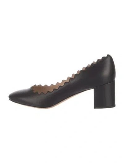 Pre-owned Chloé Leather Scalloped Accent Pumps In Black
