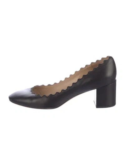 Pre-owned Chloé Leather Scalloped Accent Pumps In Black