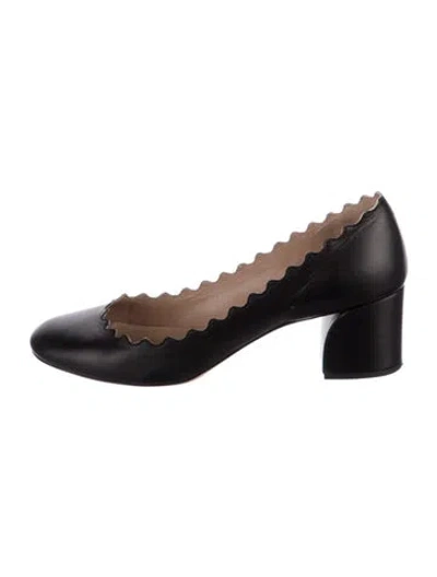Pre-owned Chloé Leather Scalloped Accent Pumps In Black