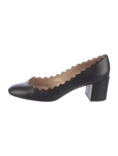 Pre-owned Chloé Leather Scalloped Accent Pumps In Black