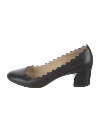 Pre-owned Chloé Leather Scalloped Accent Pumps In Black