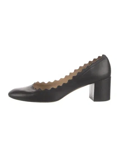 Pre-owned Chloé Leather Scalloped Accent Pumps In Black