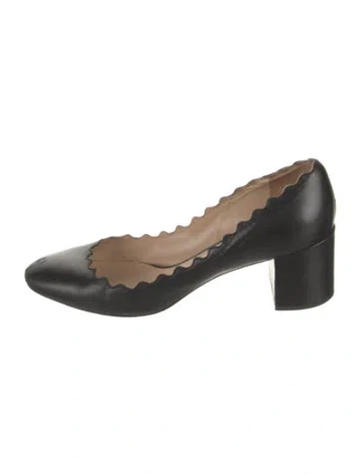 Pre-owned Chloé Leather Scalloped Accent Pumps In Black
