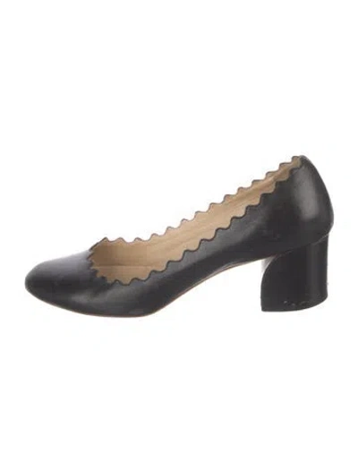 Pre-owned Chloé Leather Scalloped Accent Pumps In Black