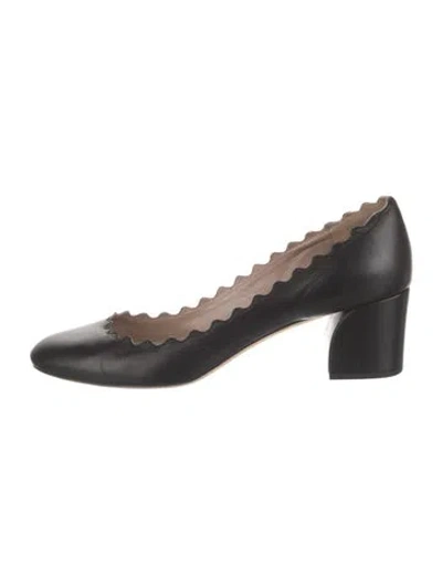 Pre-owned Chloé Leather Scalloped Accent Pumps In Black