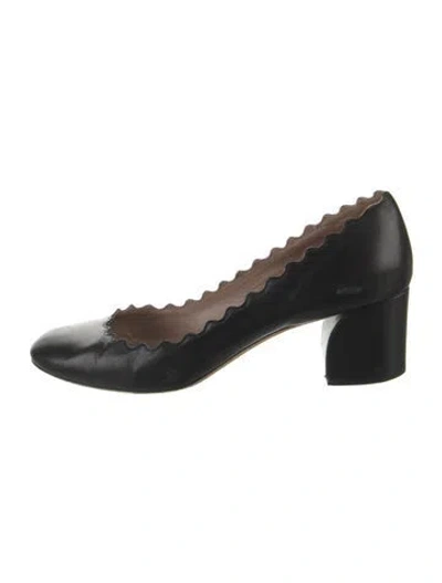 Pre-owned Chloé Leather Scalloped Accent Pumps In Black