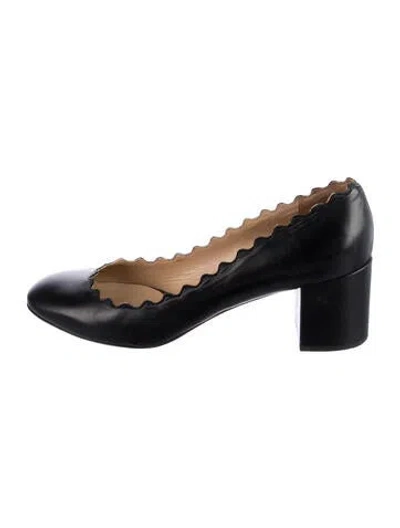 Pre-owned Chloé Leather Scalloped Accent Pumps In Black