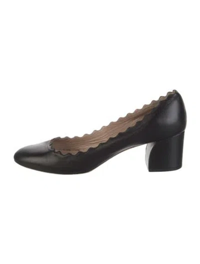 Pre-owned Chloé Leather Scalloped Accent Pumps In Black