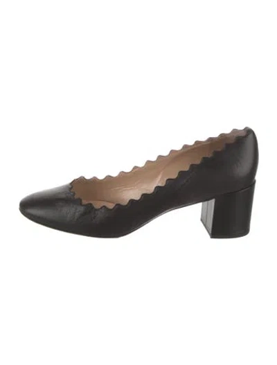 Pre-owned Chloé Leather Scalloped Accent Pumps In Black