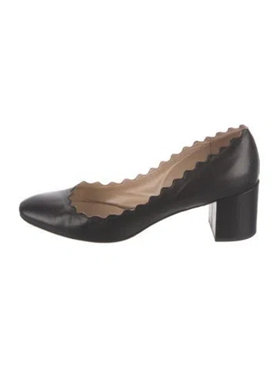 Pre-owned Chloé Leather Scalloped Accent Pumps In Black