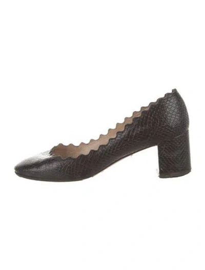 Pre-owned Chloé Leather Scalloped Accent Pumps In Black