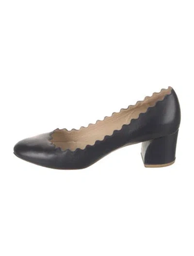 Pre-owned Chloé Leather Scalloped Accent Pumps In Black