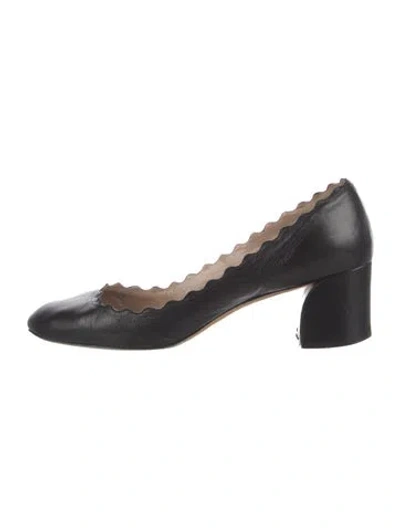 Pre-owned Chloé Leather Scalloped Accent Pumps In Black