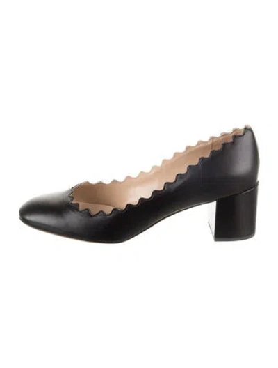 Pre-owned Chloé Leather Scalloped Accent Pumps In Black