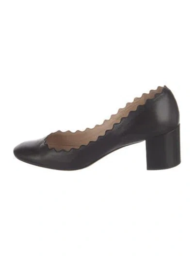 Pre-owned Chloé Leather Scalloped Accent Pumps In Black