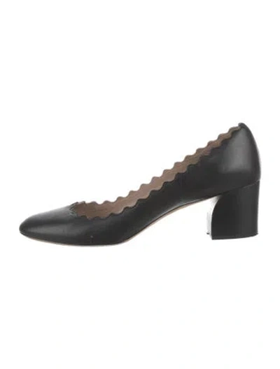 Pre-owned Chloé Leather Scalloped Accent Pumps In Black