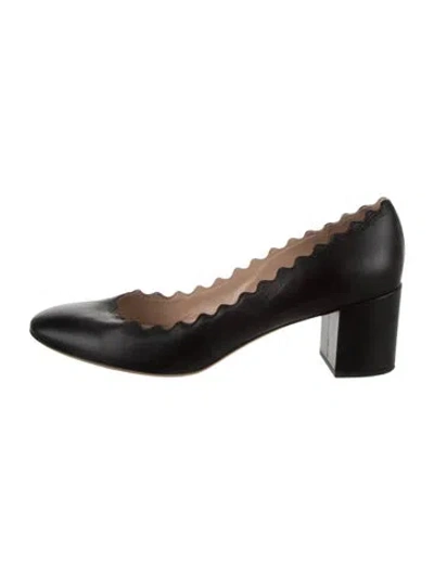 Pre-owned Chloé Leather Scalloped Accent Pumps In Black