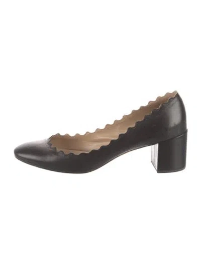 Pre-owned Chloé Leather Scalloped Accent Pumps In Black