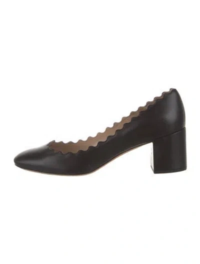 Pre-owned Chloé Leather Scalloped Accent Pumps In Black