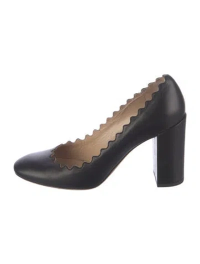 Pre-owned Chloé Leather Scalloped Accent Pumps In Black