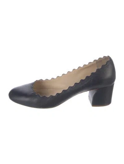 Pre-owned Chloé Leather Scalloped Accent Pumps In Blue