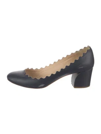 Pre-owned Chloé Leather Scalloped Accent Pumps In Blue