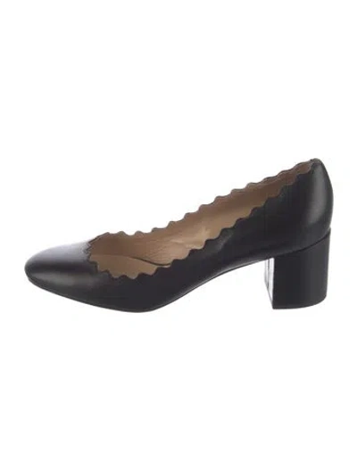 Pre-owned Chloé Leather Scalloped Accent Pumps In Blue